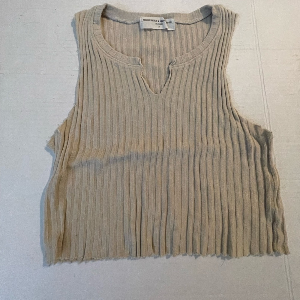 Project Social T ❤️ Urban Outfitters cream large ribbed sleeveless cropped top